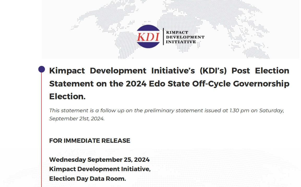 KDI's Post Election Statement on the 2024 Edo State Off-Cycle Governorship Election